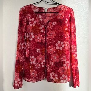 J.Jill Floral Y2K Retro Mesh Sheer Blouse